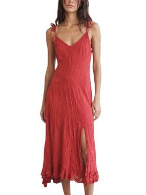 Size S Abercrombie & Fitch Red Ruched Tie Strap boho Midi Dress